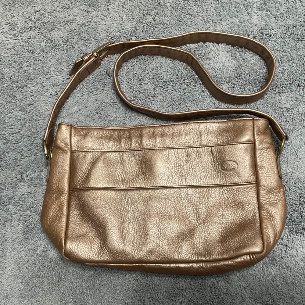 SAS San Antonio Shoemakers Metallic Bronze Leather Crossbody Bag Made in USA